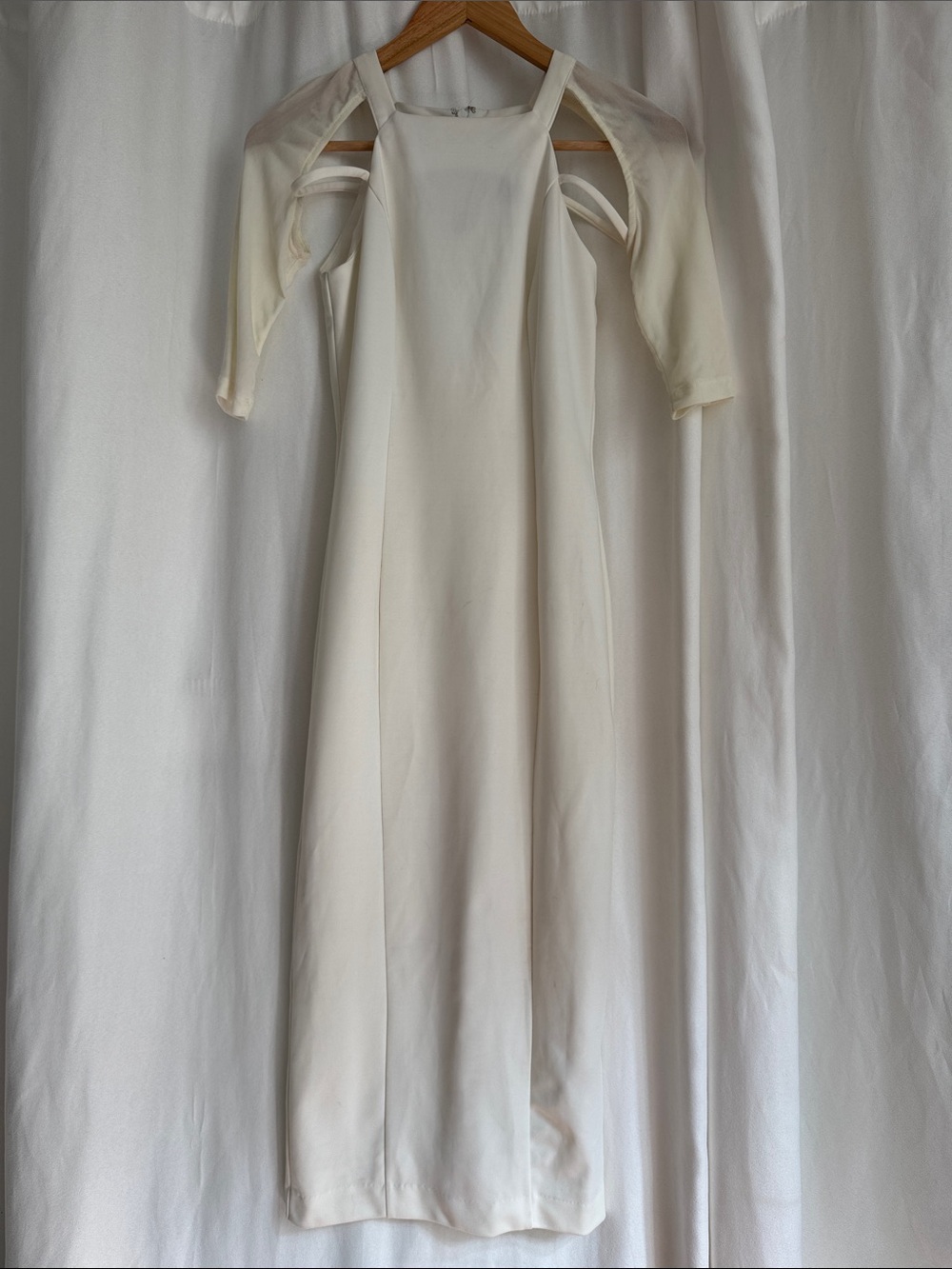 AQ/AQ Cream Long Sleeve Maxi Dress with Cutout Shoulder Straps